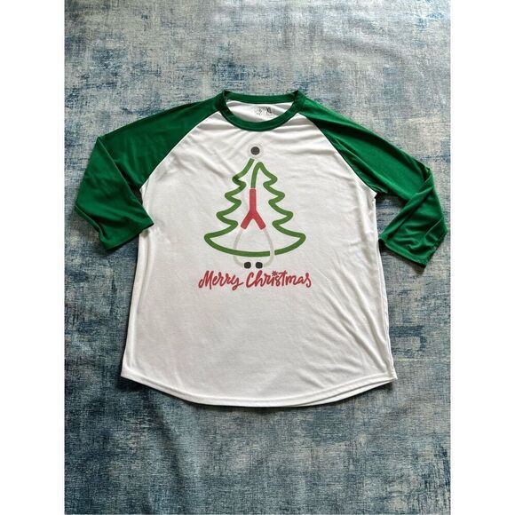 21Threads White Green Stethoscope Merry Christmas Tree Raglan 3/4 Sleeve Tee XL - Picture 1 of 4